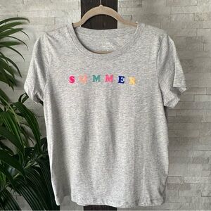 J. CREW Grey “Summer” Collector’s Tee Shirt Multicolor Text Size S New with Tags